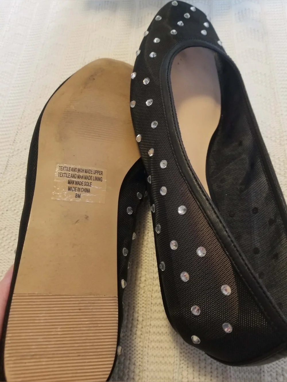Loft Stud-Embellished Leather Ballet Flats in Beige and Black